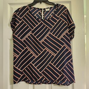 Navy and Red Geometric Women's Top